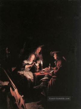  Tal Kunst - Kartenspieler bei Kerzenlicht Goldenes Zeitalter Gerrit Dou